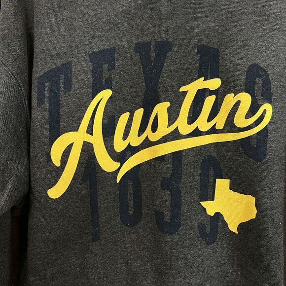 Austin Texas Graphic Hoodie Sweatshirt Sz Large *Read Description * Gray Yellow - Picture 2 of 4